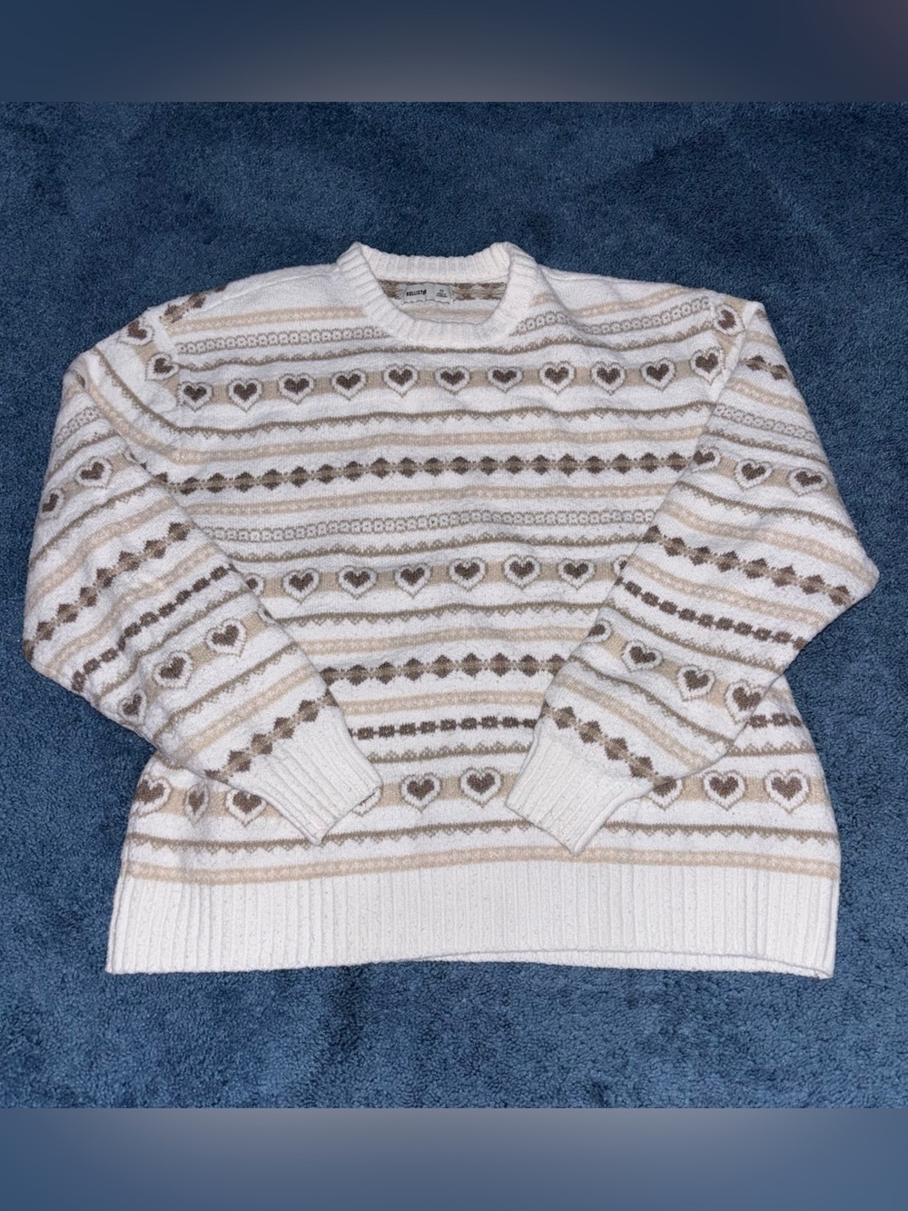 Hollister Cream Crewneck Sweater with Beige & Light Brown Pattern